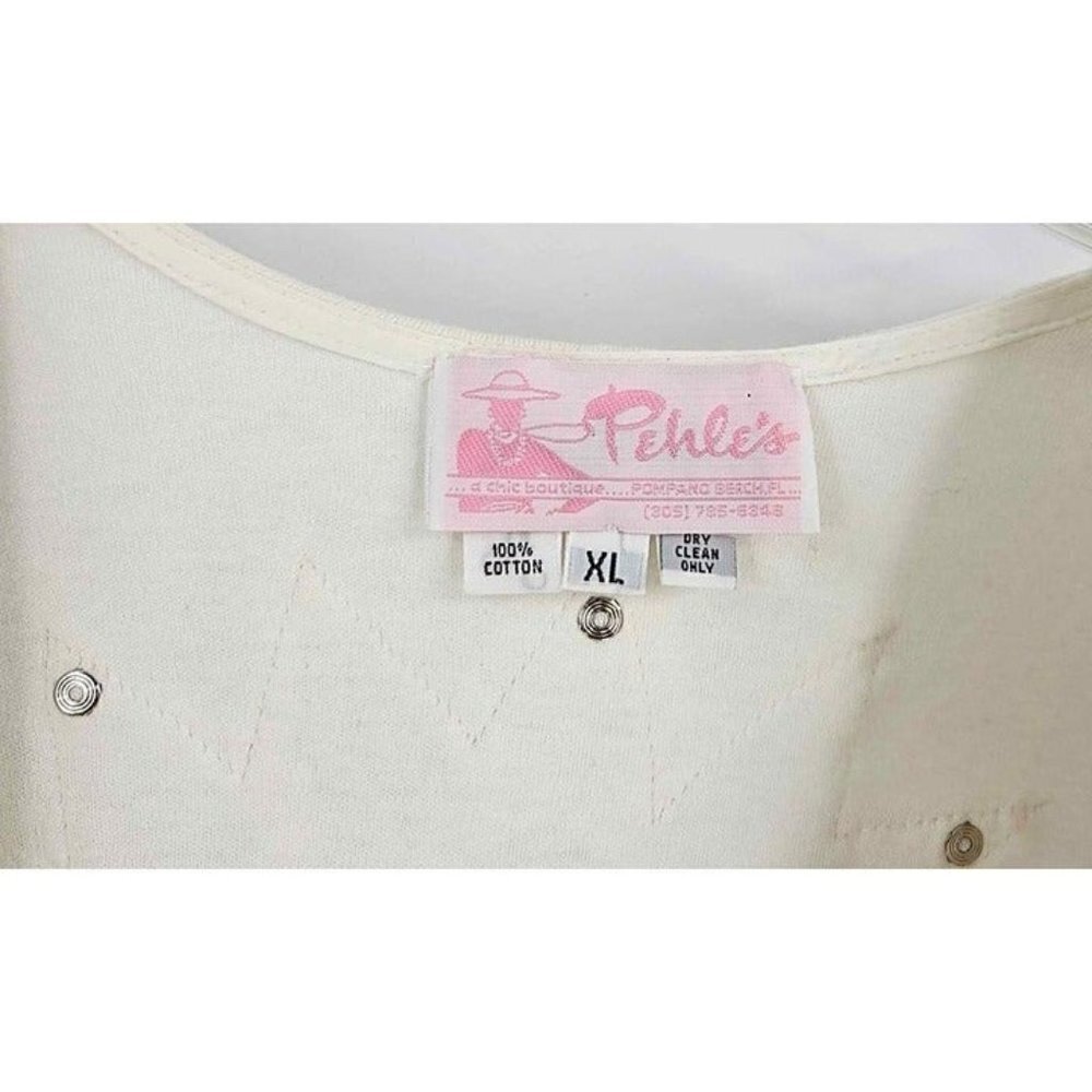 Vintage Pehles 3/4 Sleeve White Sequin Designed Cardigan Open Front w/Splits XL - Picture 3 of 6